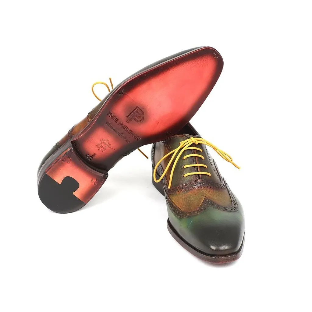Paul Parkman Men's Wintip Oxfords Green Handpainted Calfskin (ID#228-GRN)