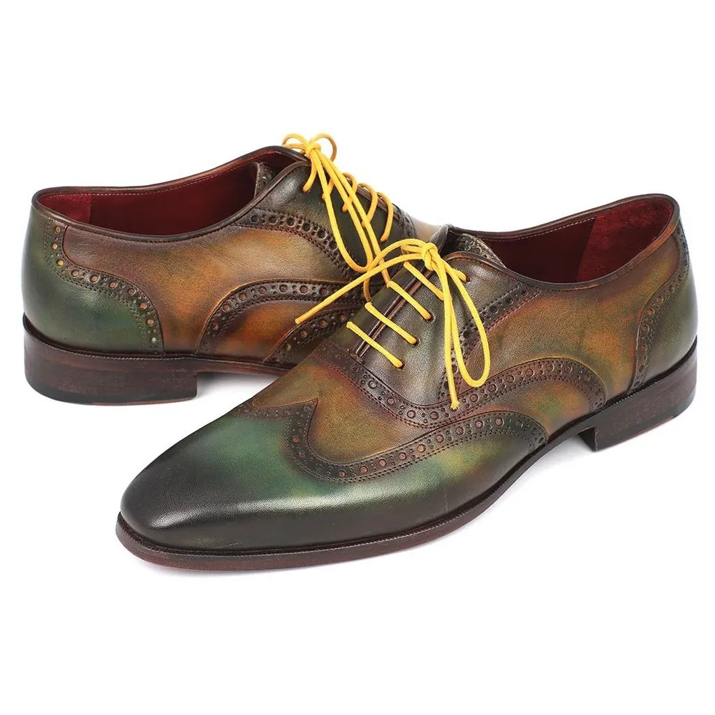 Paul Parkman Men's Wintip Oxfords Green Handpainted Calfskin (ID#228-GRN)