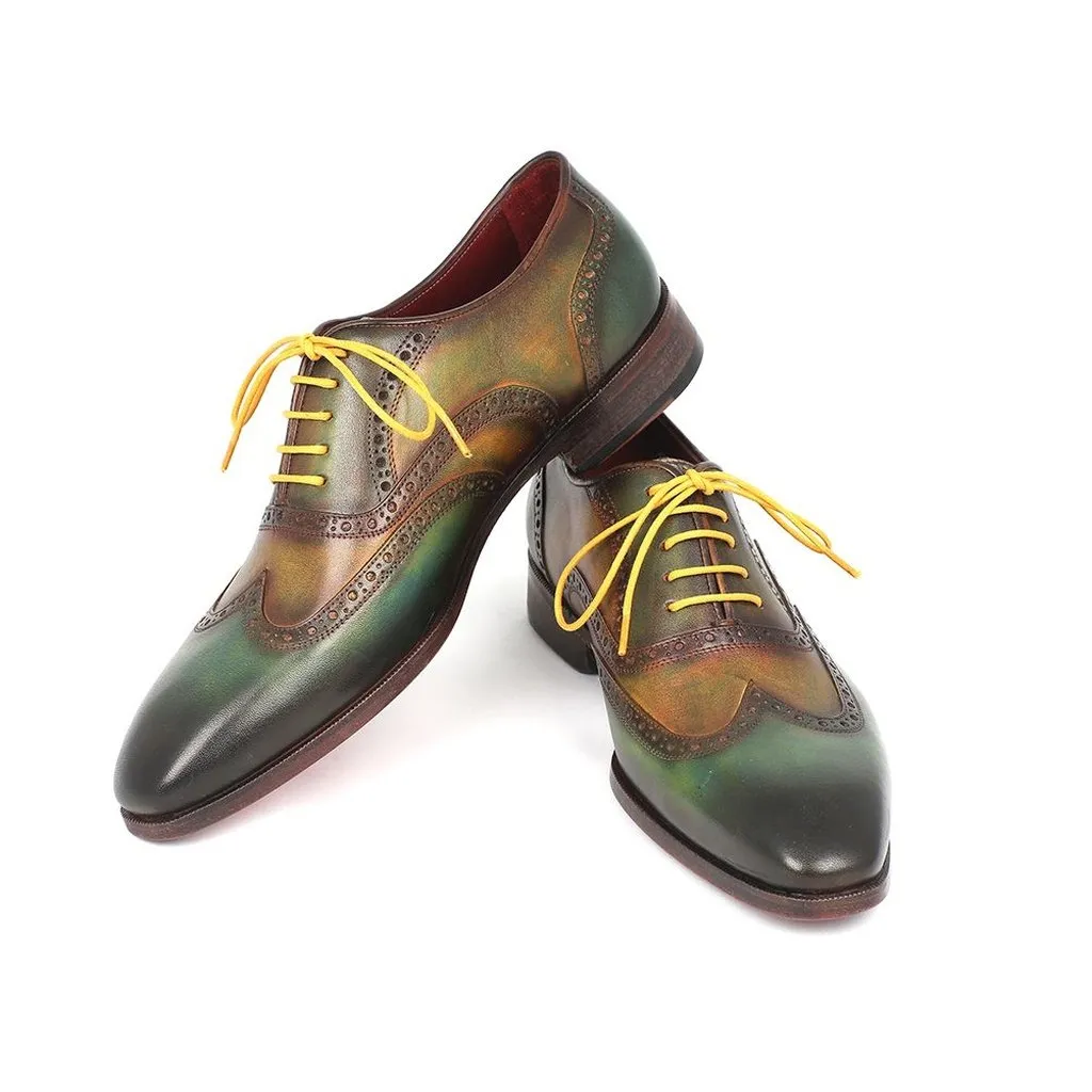Paul Parkman Men's Wintip Oxfords Green Handpainted Calfskin (ID#228-GRN)