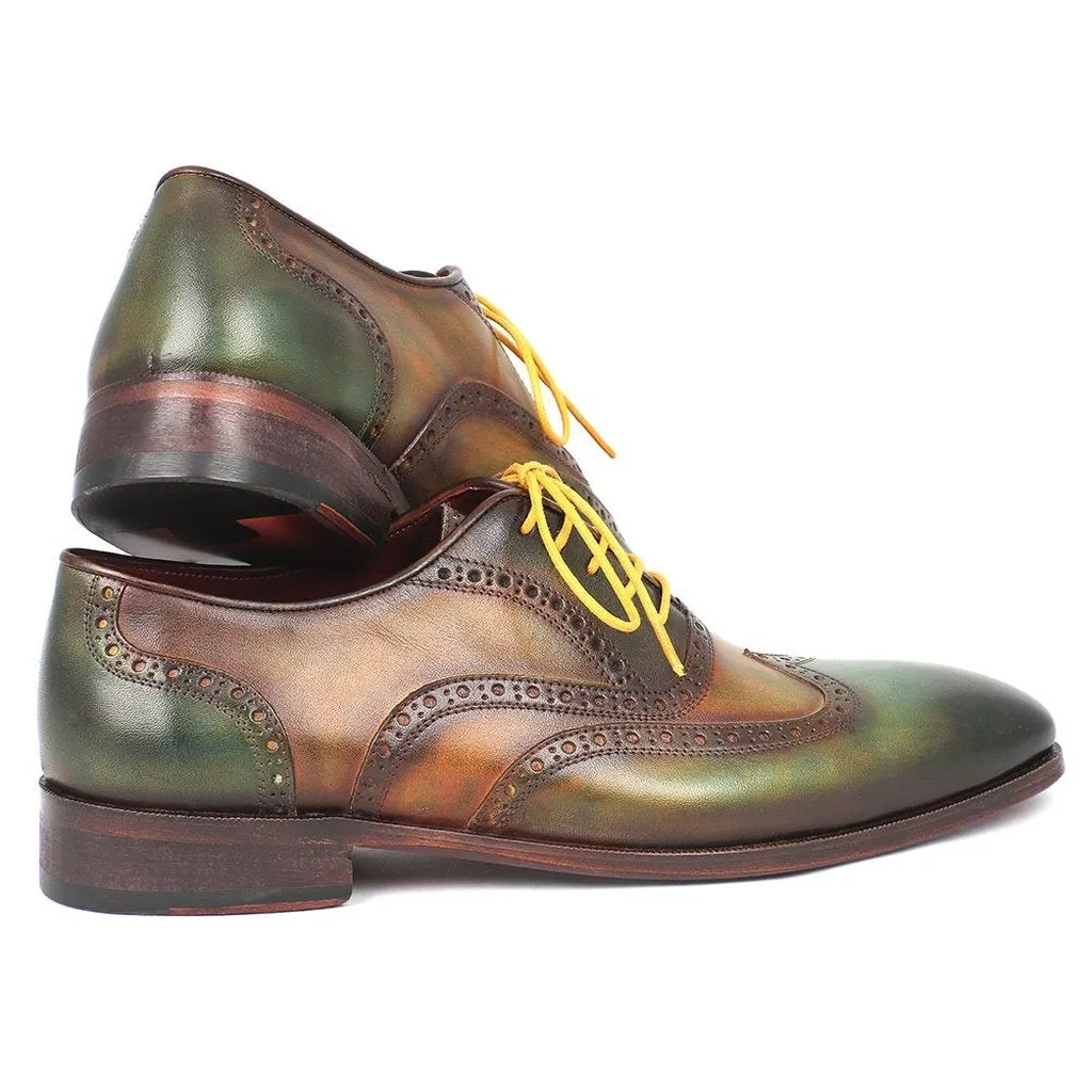 Paul Parkman Men's Wintip Oxfords Green Handpainted Calfskin (ID#228-GRN)