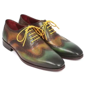 Paul Parkman Men's Wintip Oxfords Green Handpainted Calfskin (ID#228-GRN)