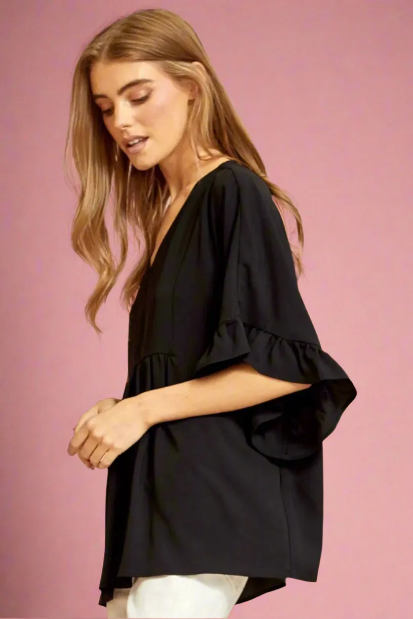 Poncho Like Blouse - Black