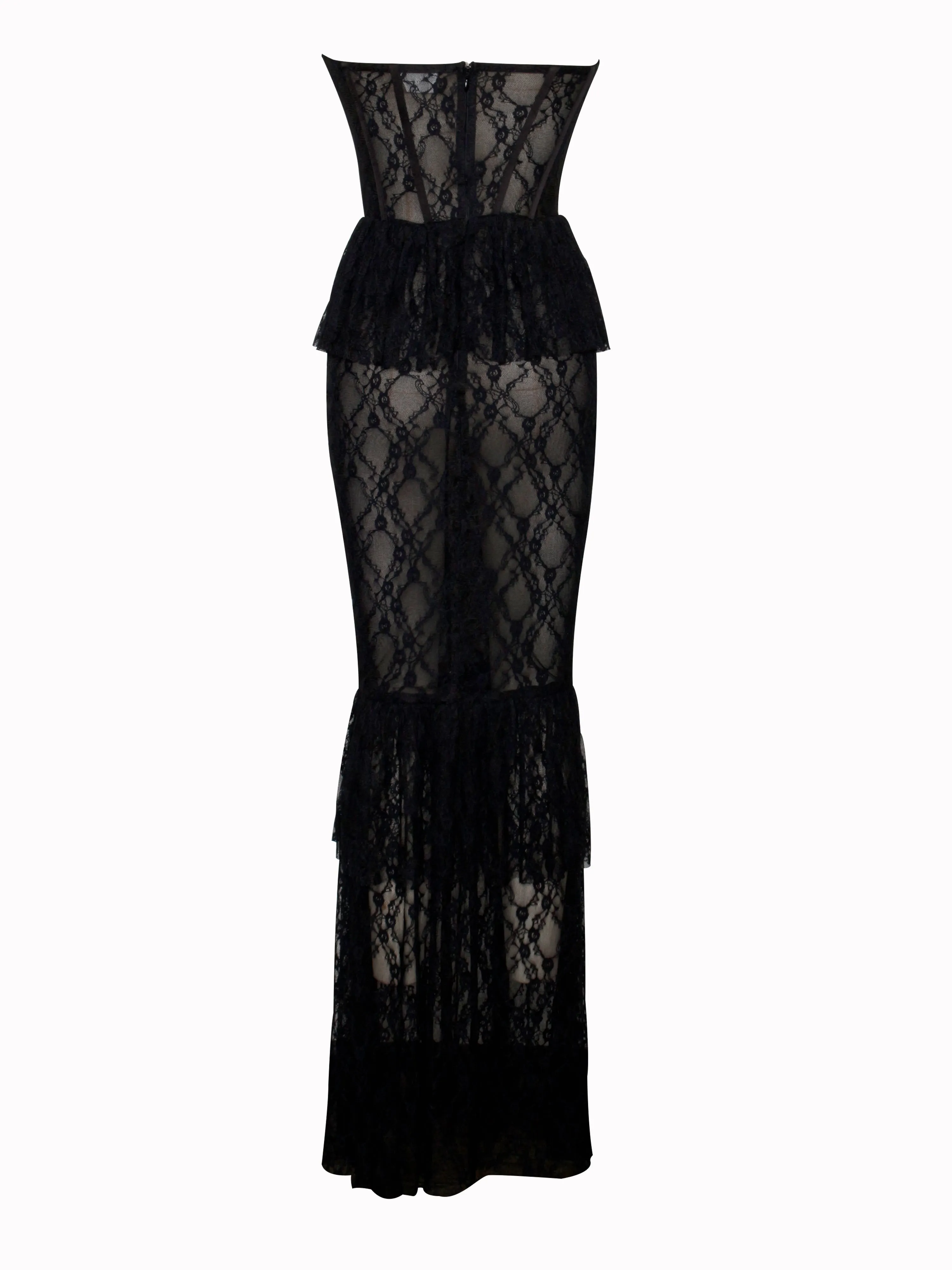 Quennell Black Lace Charming Corset Maxi Dress