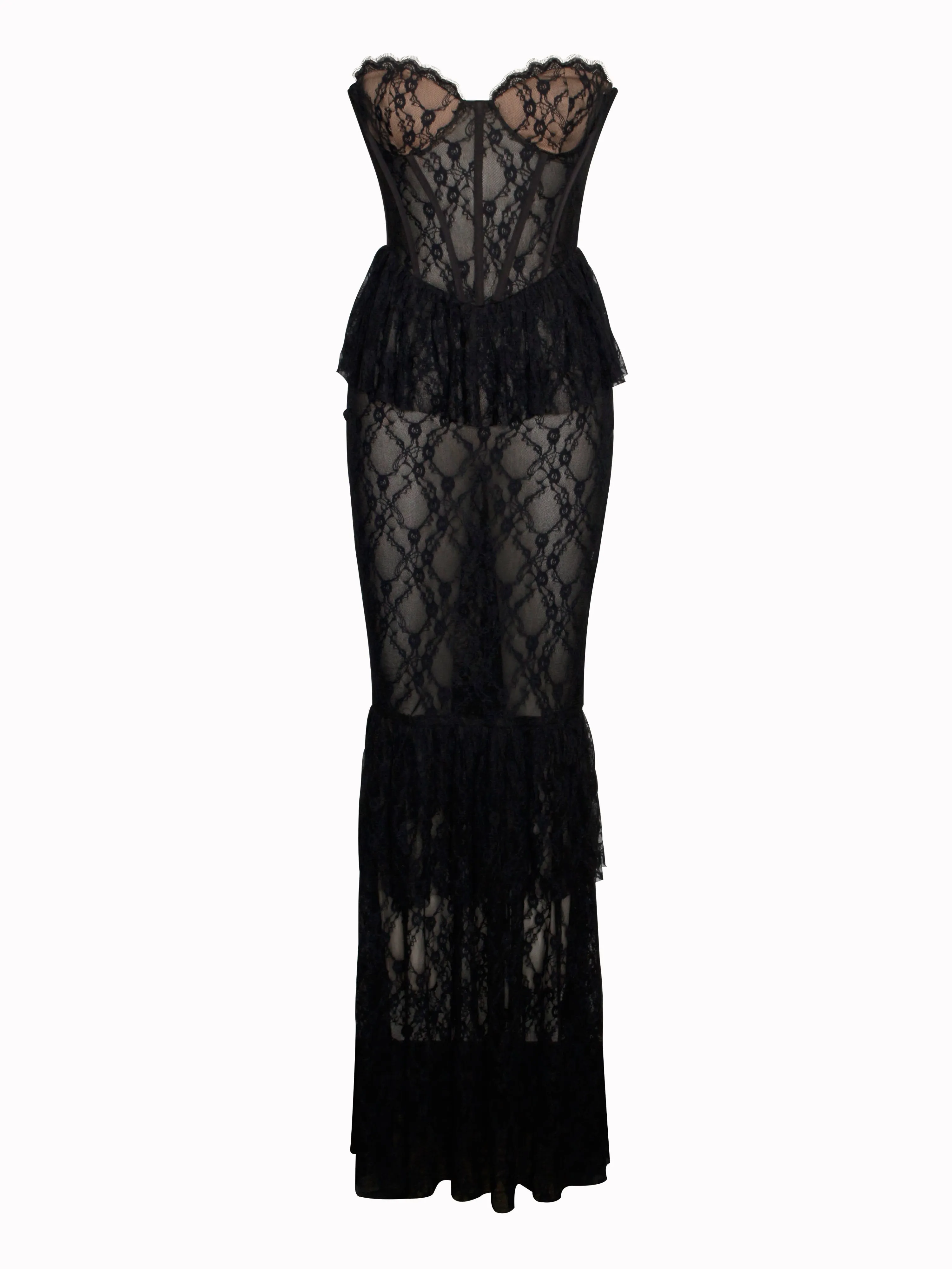 Quennell Black Lace Charming Corset Maxi Dress