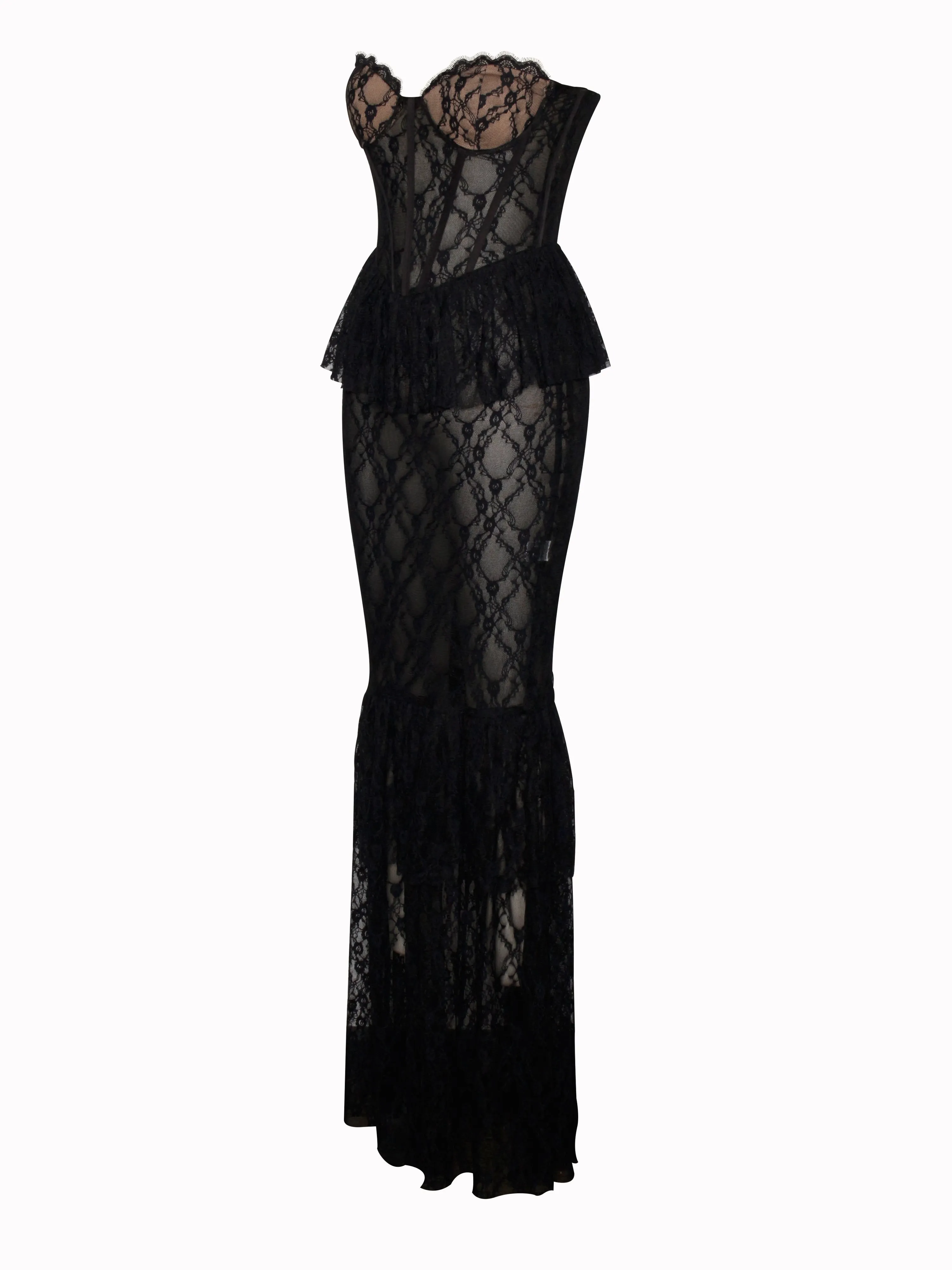 Quennell Black Lace Charming Corset Maxi Dress