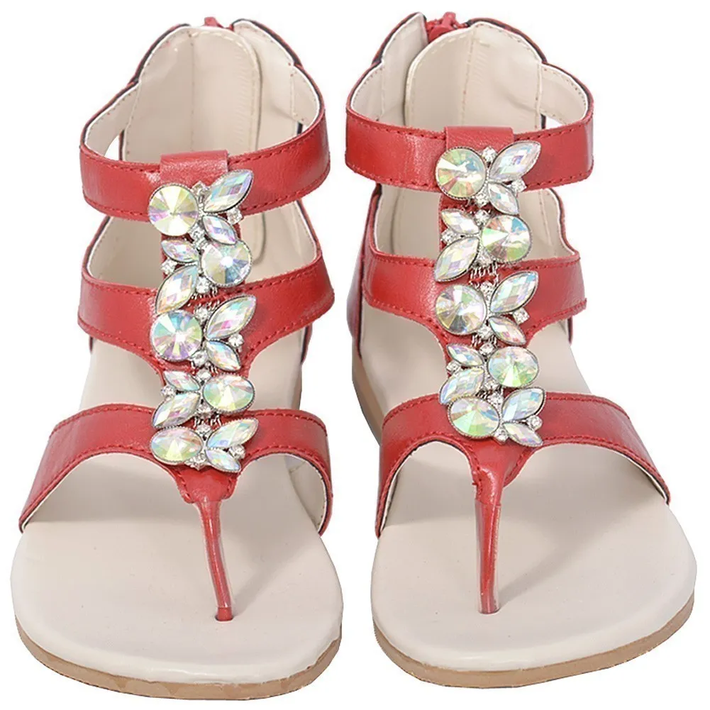 Red Jeweled Gladiator T Strap Sandal Toddler Girl 7-10