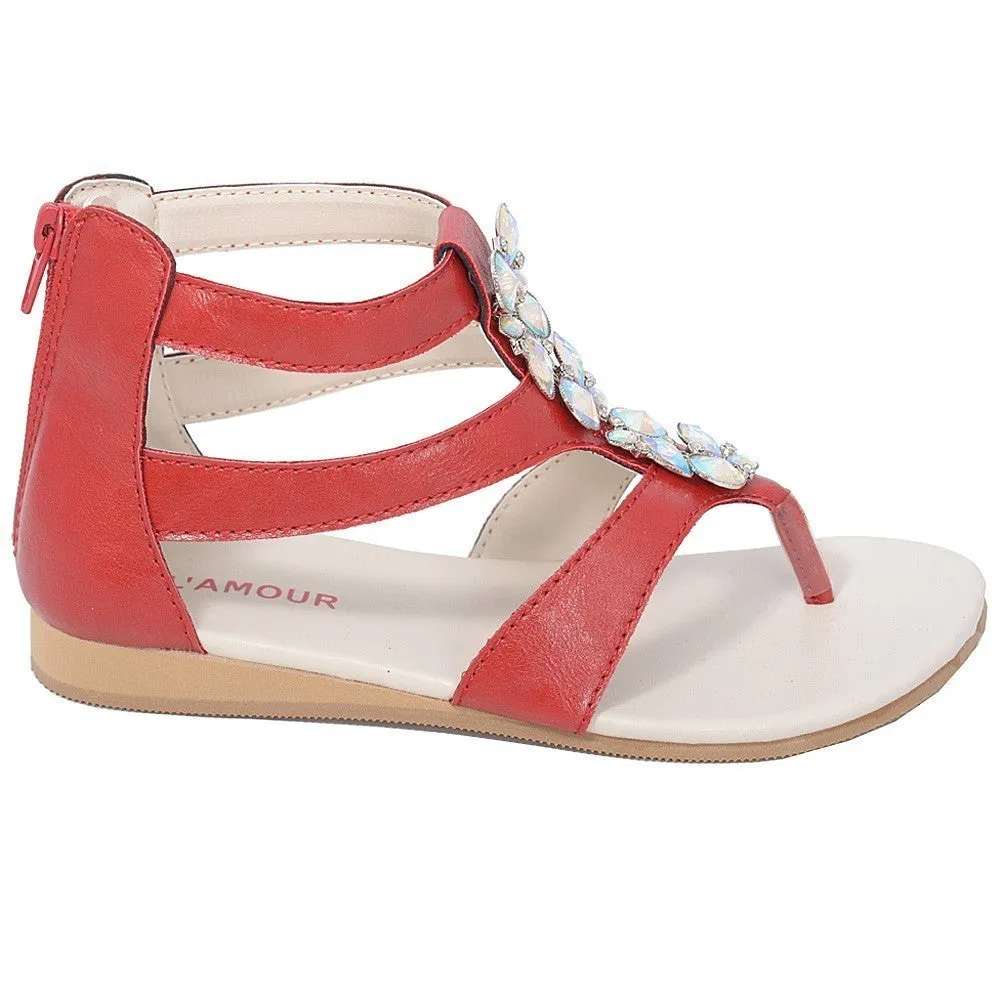 Red Jeweled Gladiator T Strap Sandal Toddler Girl 7-10