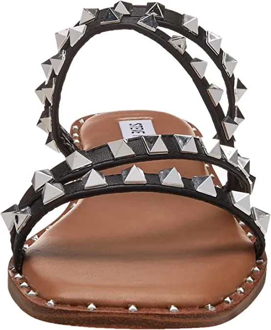 Steve Madden Skyler Black Fashion Flat Embellished Slip On Squared Toe Sandals