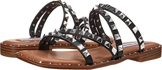 Steve Madden Skyler Black Fashion Flat Embellished Slip On Squared Toe Sandals