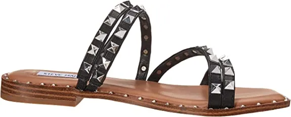 Steve Madden Skyler Black Fashion Flat Embellished Slip On Squared Toe Sandals