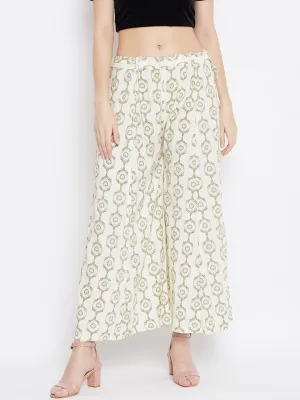 Women'S Cream Flared Printed Sharara