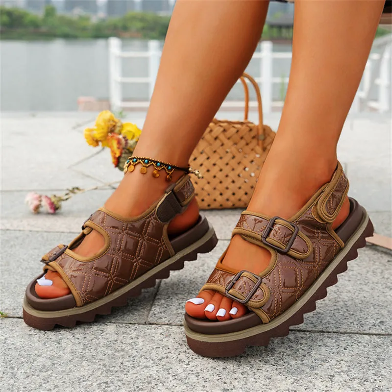 Women's Summer Trendy Velcro Thick-Soled PU Sandals