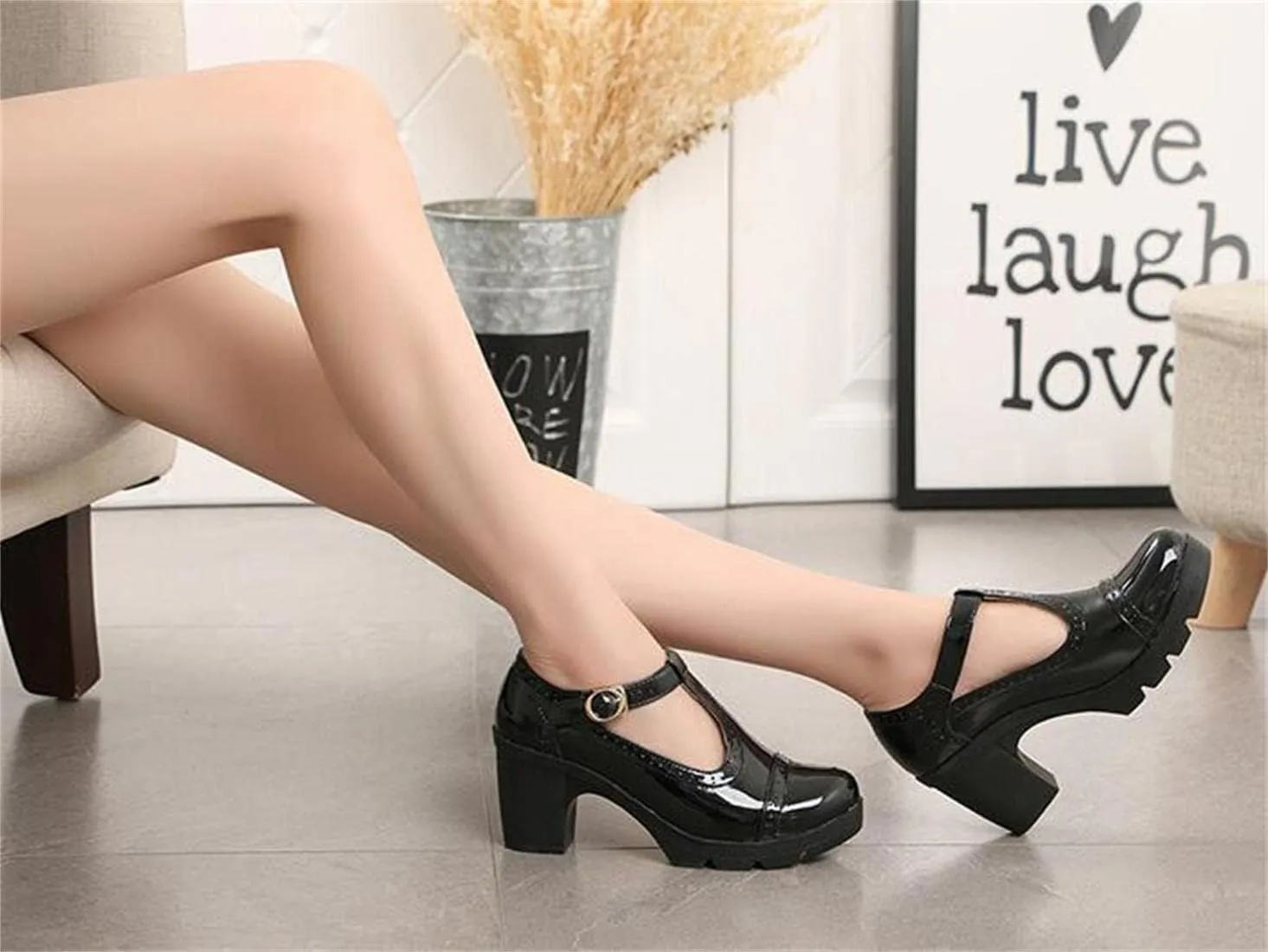 Women's Vintage T-Strap Brogue Dress Shoes Chunky Mid-Heel Oxfords Saddle Shoes