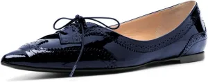 Zszszsu Women's Vintage Flat Oxfords Shoes Pointed Toe Low Heels Lace Up Wingtips Dress Shoes for Party Prom Formal Business Daily Size 4-16 US