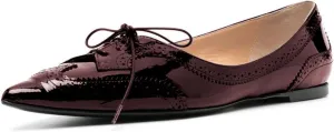 Zszszsu Women's Vintage Flat Oxfords Shoes Pointed Toe Low Heels Lace Up Wingtips Dress Shoes for Party Prom Formal Business Daily Size 4-16 US